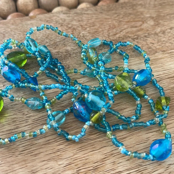 Beaded long necklace glass blue green boho casual - Picture 7 of 10